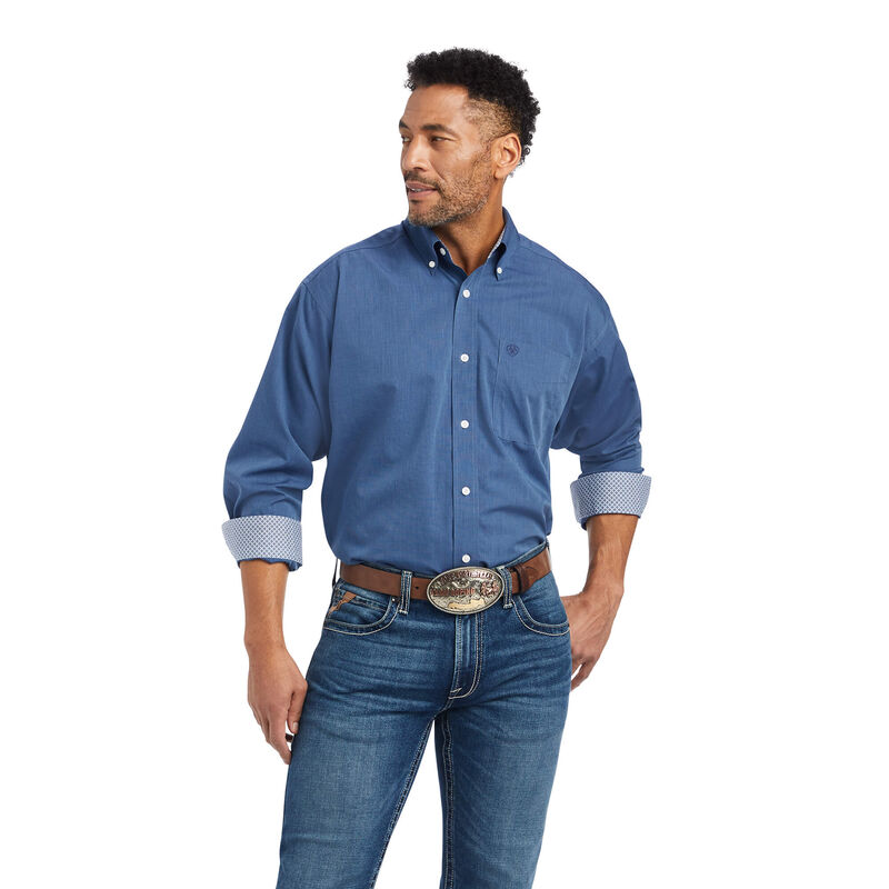 Ariat Hemden Herren - Wrinkle Free Solid Pinpoint Oxford Classic Fit Blau ( WIENK-6501 )